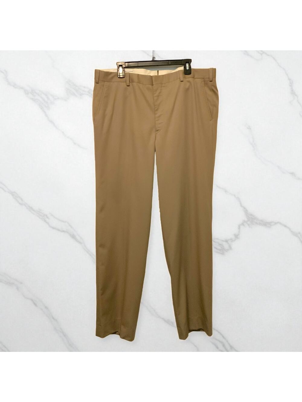 Men's Beige Khaki Dress Pants Flat Front Tailored 40x32